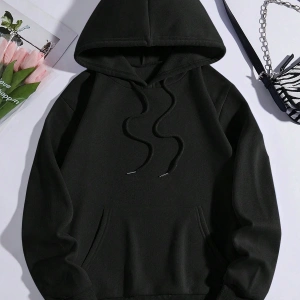 Butterfly & Slogan Graphic Kangaroo Pocket Drawstring Hoodie Siyah