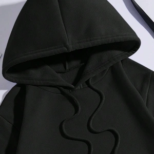 Butterfly & Slogan Graphic Kangaroo Pocket Drawstring Hoodie Siyah