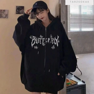 Butterfly Yazılı Figürlü Sweatshirt Fermuarlı Hırka