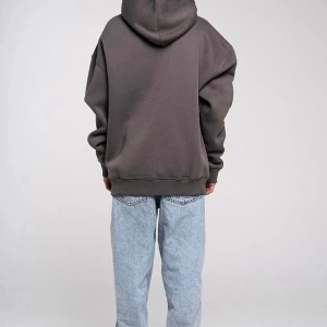 Büyük Beden Antrasit Praise God Baskılı 3 iplik Oversize Kapüşonlu Sweatshirt - Gri