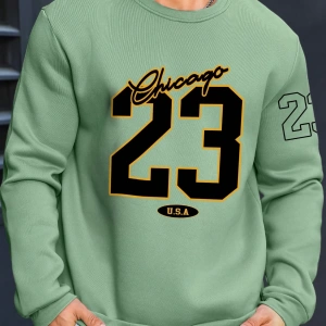 Büyük Beden Erkek Günlük Harf ve Rakam Baskılı Sweatshirt, İlkbahar