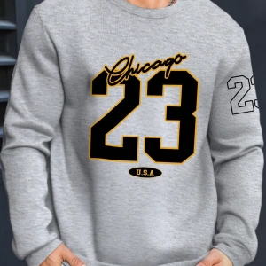 Büyük Beden Erkek Günlük Harf ve Rakam Baskılı Sweatshirt, İlkbahar