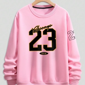 Büyük Beden Erkek Günlük Harf ve Rakam Baskılı Sweatshirt, İlkbahar