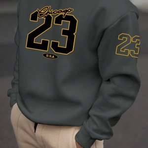Büyük Beden Erkek Günlük Harf ve Rakam Baskılı Sweatshirt, İlkbahar