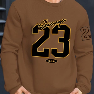 Büyük Beden Erkek Günlük Harf ve Rakam Baskılı Sweatshirt, İlkbahar