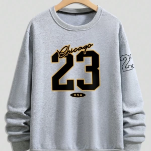 Büyük Beden Erkek Günlük Harf ve Rakam Baskılı Sweatshirt, İlkbahar