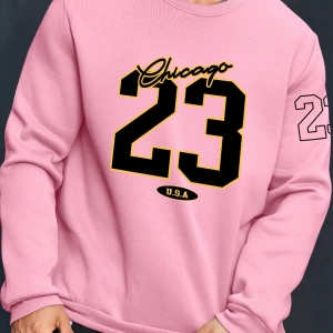 Büyük Beden Erkek Günlük Harf ve Rakam Baskılı Sweatshirt, İlkbahar