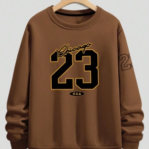 Büyük Beden Erkek Günlük Harf ve Rakam Baskılı Sweatshirt, İlkbahar