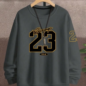 Büyük Beden Erkek Günlük Harf ve Rakam Baskılı Sweatshirt, İlkbahar