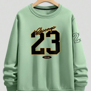Büyük Beden Erkek Günlük Harf ve Rakam Baskılı Sweatshirt, İlkbahar