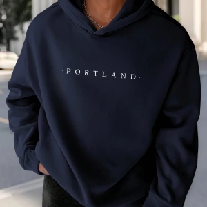 Büyük Beden Erkek Mektup Baskılı Günlük Kapüşonlu Uzun Kollu Sweatshirt, Dışa