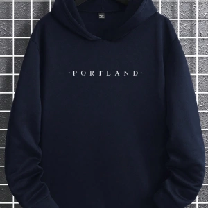 Büyük Beden Erkek Mektup Baskılı Günlük Kapüşonlu Uzun Kollu Sweatshirt, Dışa
