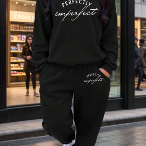 Büyük Beden Günlük Kadın Sweatshirt ve Jogging Takımı - Rahat Termal Astarlı, Yuvarla