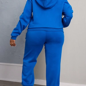 Büyük Beden Kadın Harf Baskılı Yuvarlak Yaka Uzun Kollu Sweatshirt Ve Eşofman Altı 2 Parçalı