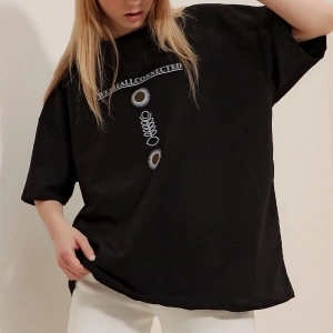 Büyük Beden Kadın Nature & Nurture Baskılı Oversize Pamuklu