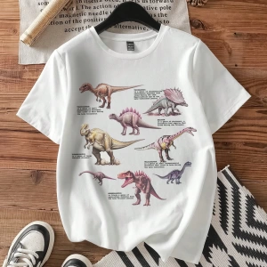 Büyük Beden Kadın Yazlık Dinozor Baskılı Dar Kesim Tişört, Rahat ve Minimalist
