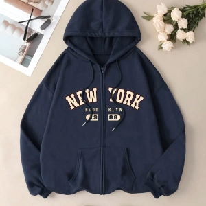 Büyük Beden Kapüşonlu Sweatshirt Harf Baskılı ve Bağcıklı Model 5174