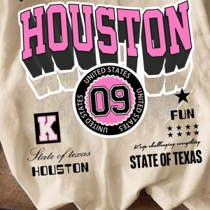 Büyük Beden Tişörtler Rahat Basit HOUSTON Mektup Baskılı Bol Kesim Kısa Kollu Ti