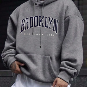 Büyük Boy Erkek Mektup Baskılı Bağcıklı Kapüşonlu Sweatshirt