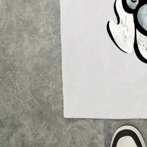Büyük Boy Vintage Stil Komik Portre Grafik Siyah Bol Omuzdan Aşağı Tişört (