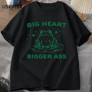Büyük kalp büyük eşek T-Shirt Unisex Vintage kurbağa grafik Meme T Shirt komik pamuk kısa kol 2900
