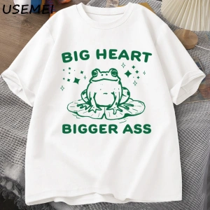 Büyük kalp büyük eşek T-Shirt Unisex Vintage kurbağa grafik Meme T Shirt komik pamuk kısa kol 2900
