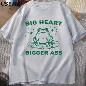 Büyük kalp büyük eşek T-Shirt Unisex Vintage kurbağa grafik Meme T Shirt komik pamuk kısa kol 2900