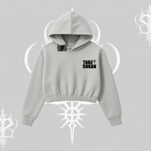 Cafe - Butik - Galeri vb işyerlerine  Kadın Kapşonlu Crop  Sweatshirt