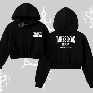 Cafe - Butik - Galeri vb işyerlerine  Kadın Kapşonlu Crop  Sweatshirt