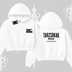 Cafe - Butik - Galeri vb işyerlerine  Kadın Kapşonlu Crop  Sweatshirt