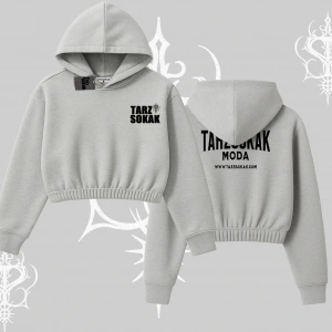 Cafe - Butik - Galeri vb işyerlerine  Kadın Kapşonlu Crop  Sweatshirt