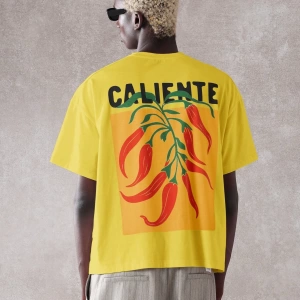 Caliente Chili Pepper Baskılı Büyük Boy Kutu Tişört Yaz Pamuklu Tişört Yaz Baha