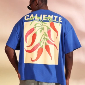 Caliente Chili Pepper Baskılı Büyük Boy Kutu Tişört Yaz Pamuklu Tişört Yaz Baha