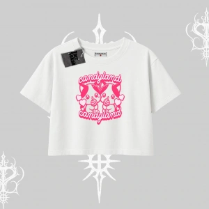 Candyland Yazılı Sevimli Kedi Baskılı Kapşonlu Crop Sweatshirt