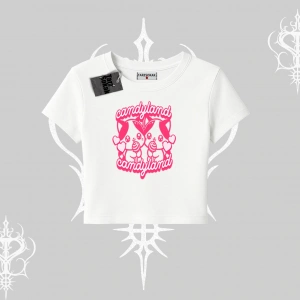 Candyland Yazılı Sevimli Kedi Baskılı Kayık Yaka Sweatshirt