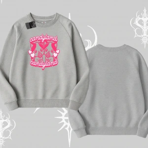 Candyland Yazılı Sevimli Kedi Baskılı Oversize Crop Tshirt