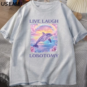 Canlı Gülmek Lobotomi TErkekler Komik Yunus Meme T-shirt Aptal Garip Pamuk Kısa Kollu 2814