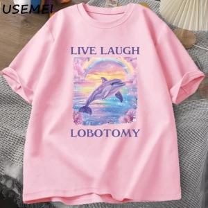 Canlı Gülmek Lobotomi TErkekler Komik Yunus Meme T-shirt Aptal Garip Pamuk Kısa Kollu 2814