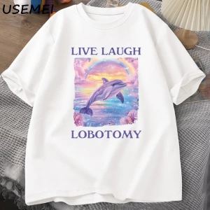 Canlı Gülmek Lobotomi TErkekler Komik Yunus Meme T-shirt Aptal Garip Pamuk Kısa Kollu 2814