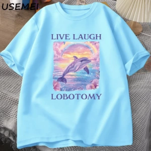 Canlı Gülmek Lobotomi TErkekler Komik Yunus Meme T-shirt Aptal Garip Pamuk Kısa Kollu 2814