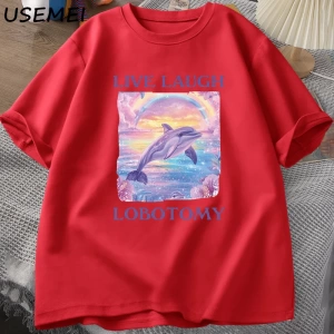 Canlı Gülmek Lobotomi TErkekler Komik Yunus Meme T-shirt Aptal Garip Pamuk Kısa Kollu 2814