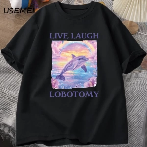 Canlı Gülmek Lobotomi TErkekler Komik Yunus Meme T-shirt Aptal Garip Pamuk Kısa Kollu 2814