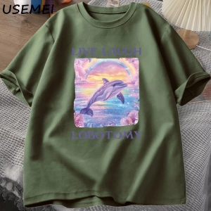 Canlı Gülmek Lobotomi TErkekler Komik Yunus Meme T-shirt Aptal Garip Pamuk Kısa Kollu 2814