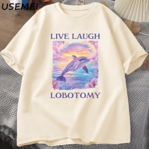 Canlı Gülmek Lobotomi TErkekler Komik Yunus Meme T-shirt Aptal Garip Pamuk Kısa Kollu 2814