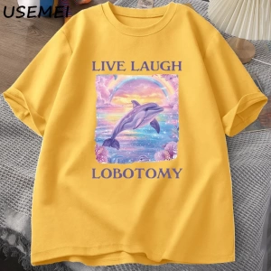 Canlı Gülmek Lobotomi TErkekler Komik Yunus Meme T-shirt Aptal Garip Pamuk Kısa Kollu 2814