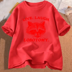 Canlı gülmek Lobotomy T Shirt Meme rakun grafik T-Shirt Vintage pamuk kısa kollu baskılı Tshi 2901