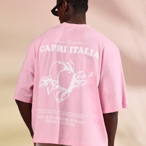 Capri Italia İtalyan Yaz Grafik Tişört Büyük Boy Kutu Kesim Seyahat Baskısı Akdeniz Ta