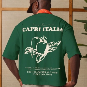 Capri Italia İtalyan Yaz Grafik Tişört Büyük Boy Kutu Kesim Seyahat Baskısı Akdeniz Ta