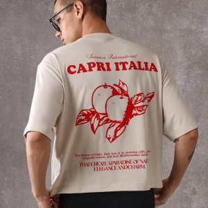 Capri Italia İtalyan Yaz Grafik Tişört Büyük Boy Kutu Kesim Seyahat Baskısı Akdeniz Ta