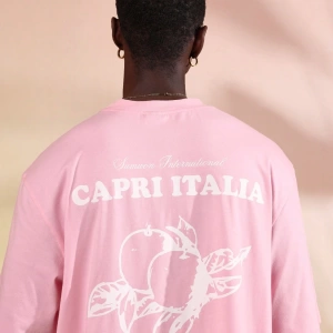 Capri Italia İtalyan Yaz Grafik Tişört Büyük Boy Kutu Kesim Seyahat Baskısı Akdeniz Ta